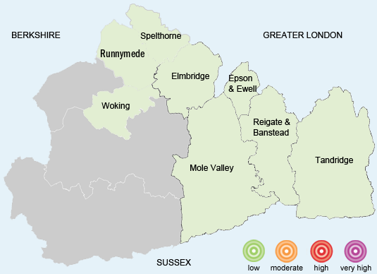 Map of Surrey counties