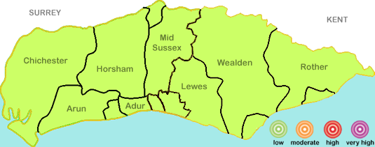 Map of Sussex counties Map of Sussex counties